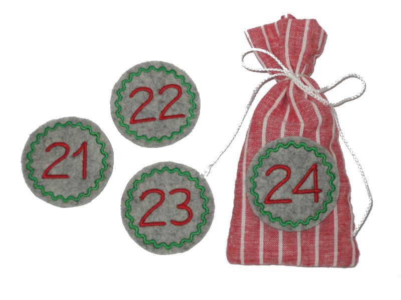 Stickdatei-Set 24 Adventskalender-Anhänger zur Weihnachtszeit für 10x10er Rahmen S022